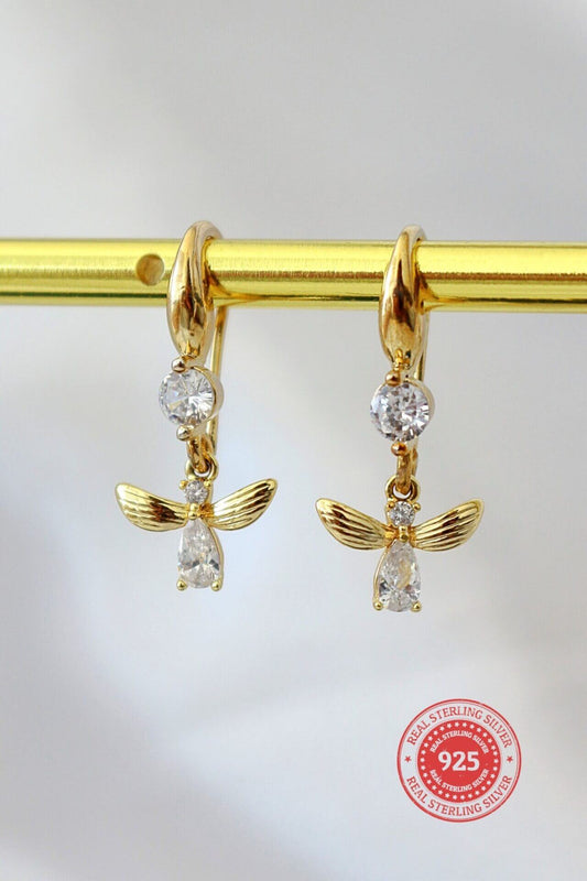 18 Karat Bee Hook Earrings