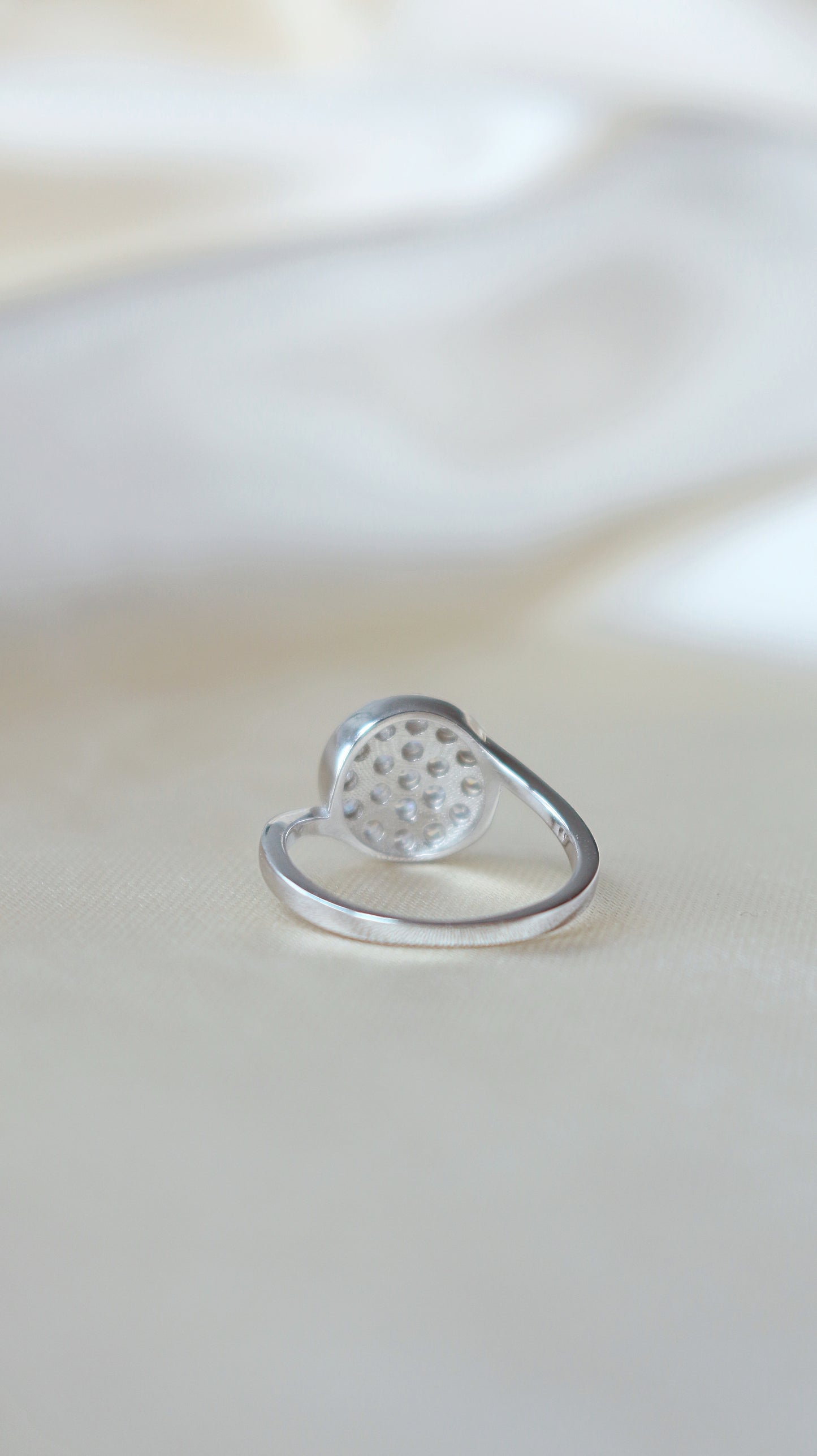 925 Silver Diamond Button Statement Ring