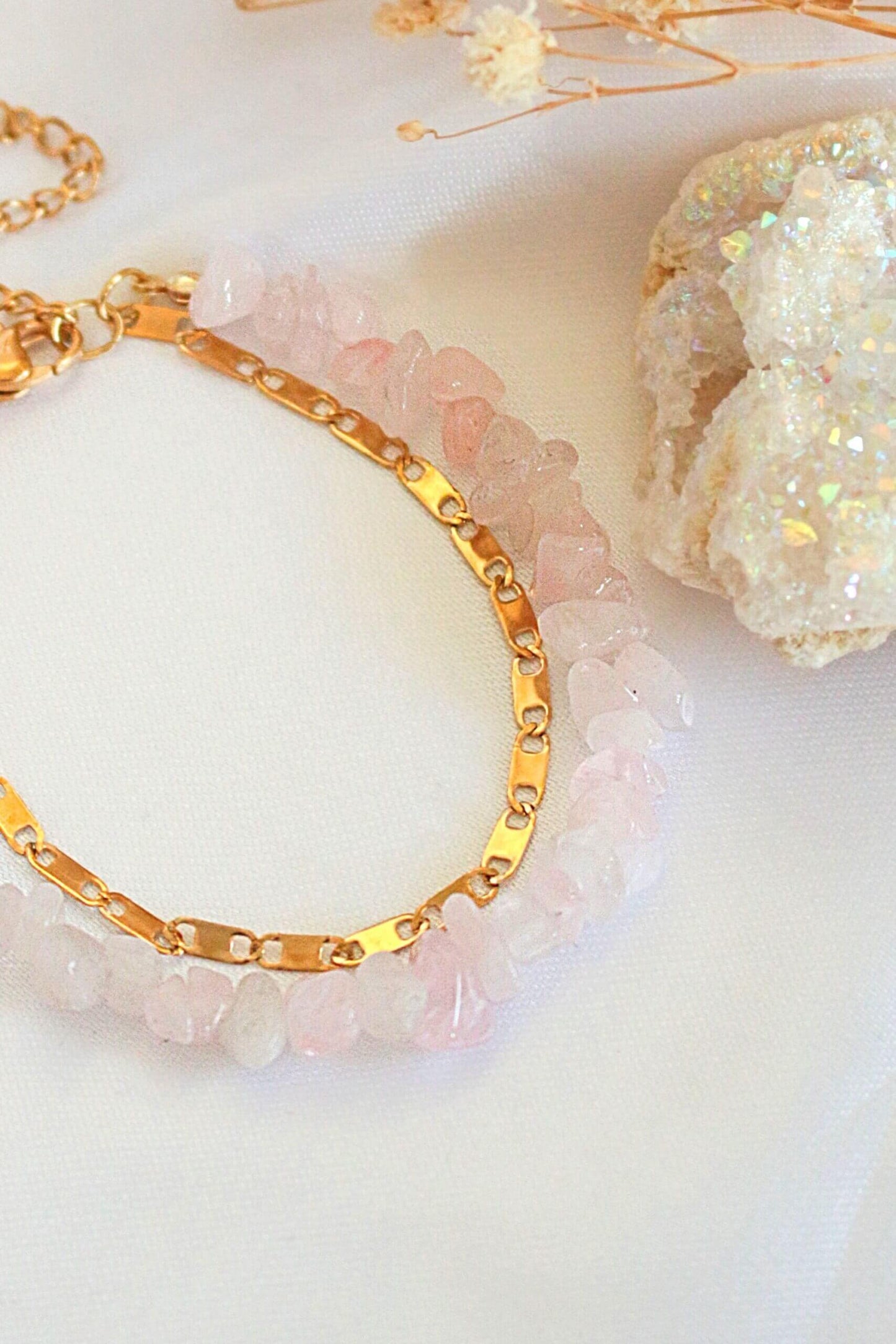 Rose Quartz & 24 Karats Double-Layered Bracelet