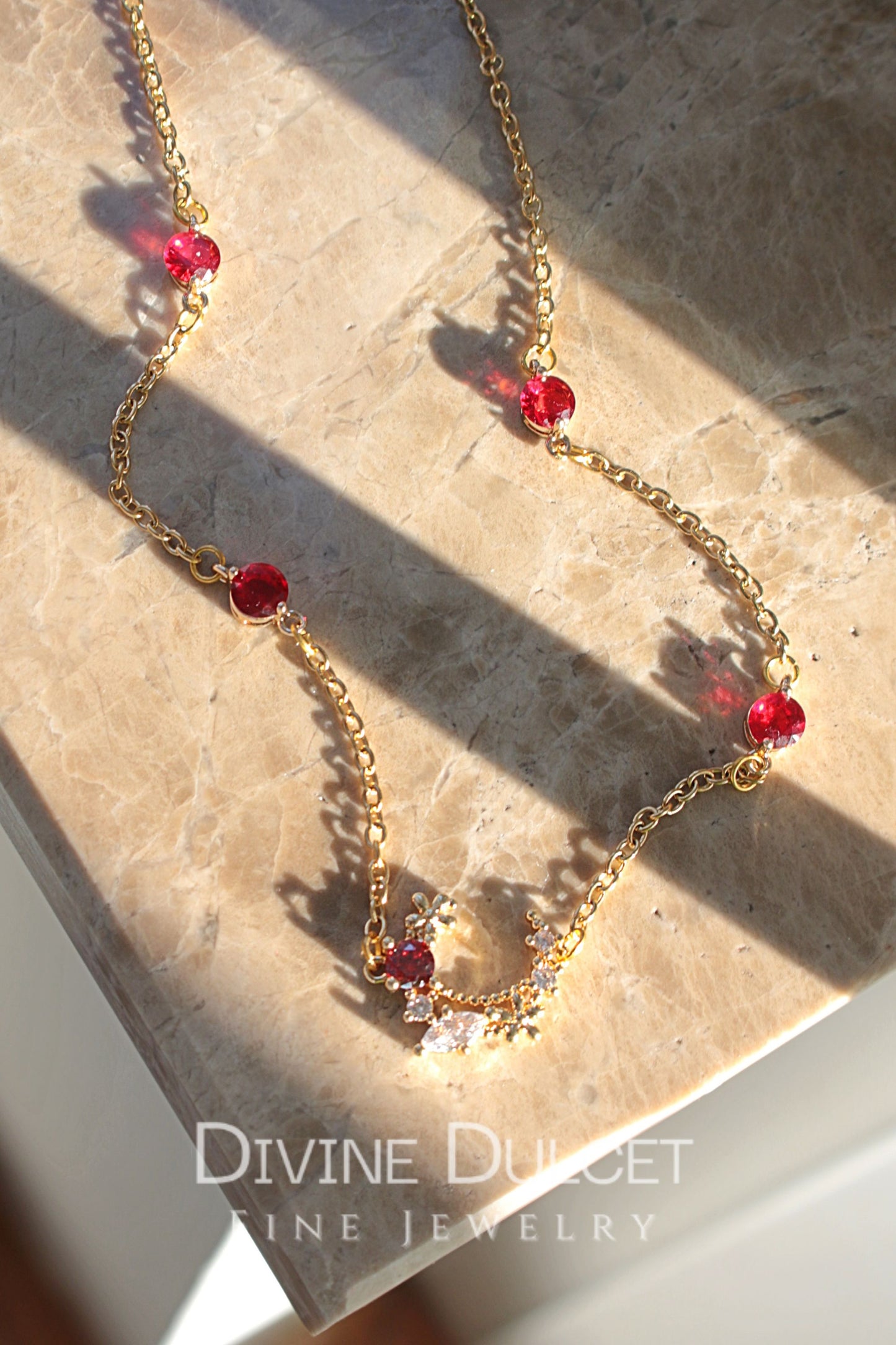 “Fairy Garden” 24K Red CZ Necklace