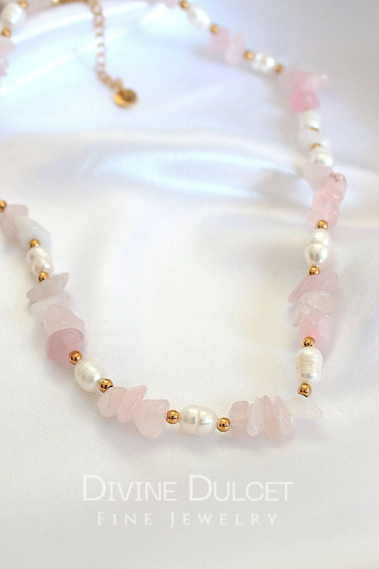 Natural Rose Quartz Crystal & Freshwater Pearls Choker