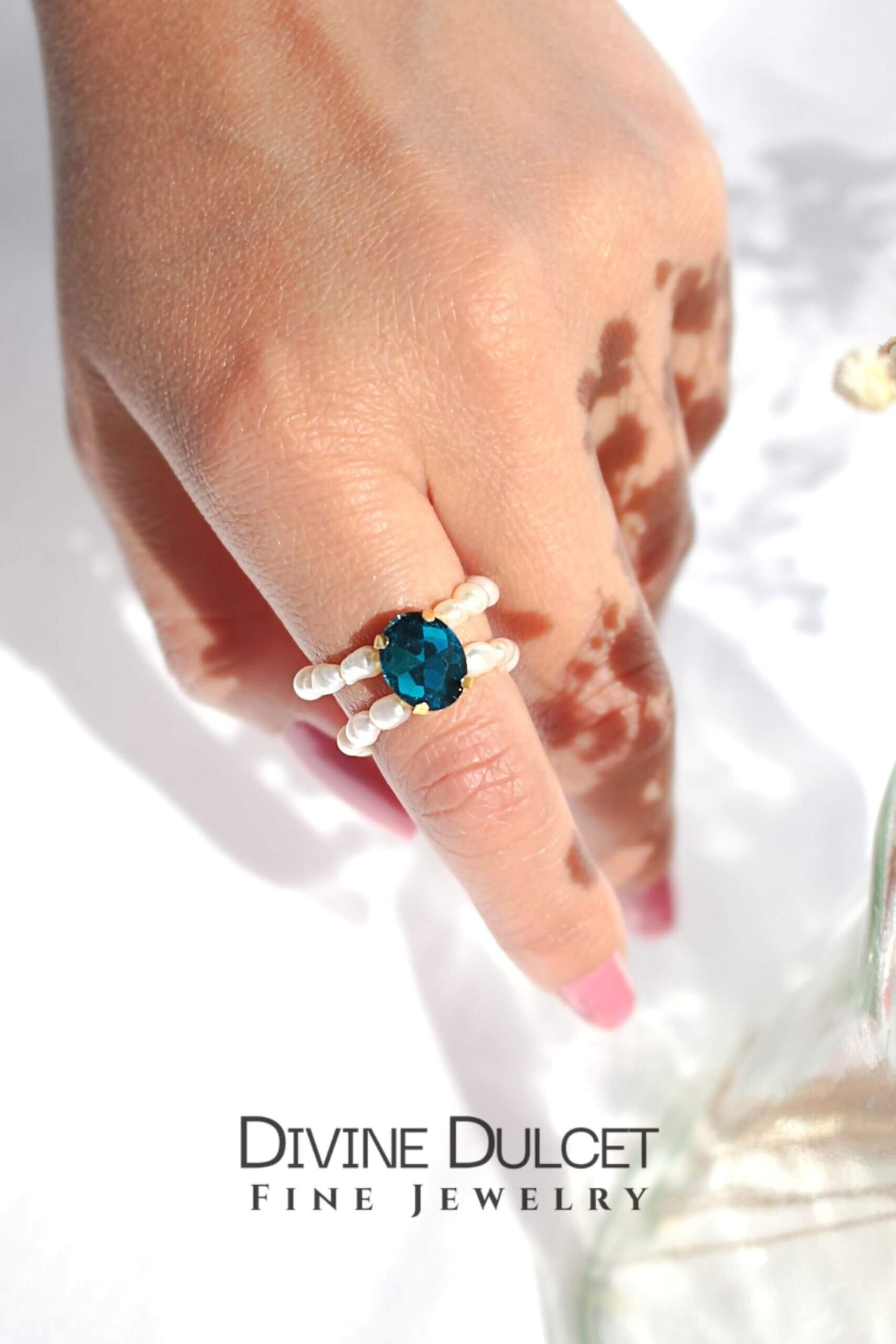 3 Shades Blue CZ Freshwater Pearl Rings