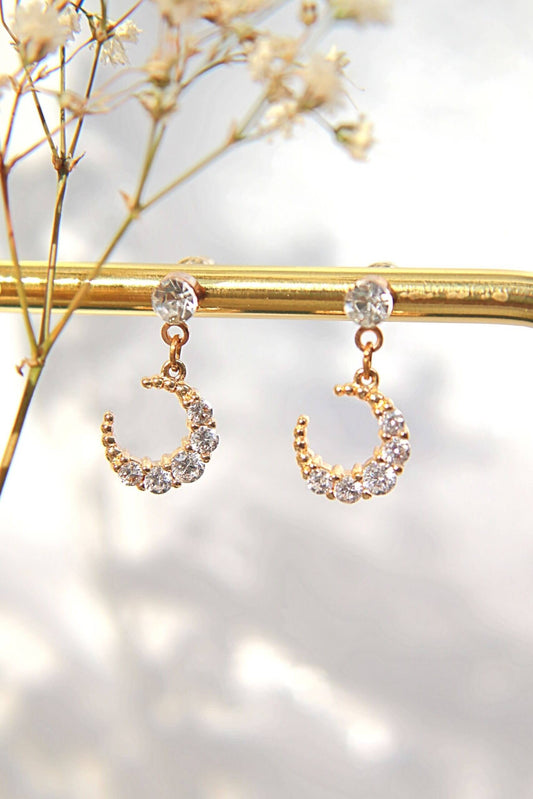 24 Karat Moon Cubic Zirconia Stud Earrings